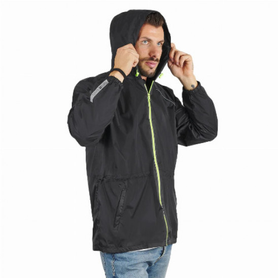 Вітровка чоловіча Perletti Windbreaker зі світловідбиваючими еламентами та чохлом чорний/лайм